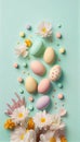 Easter Delight: Stunning Bas Relief Bouquet with Pastel-Colored Eggs and Candy on a High Blue Surface