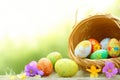 Easter Delights: A flat lay composition of eggs, flowers, on a white background.