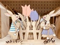 Easter design. Bunny rabbit wooden decoration. Happy Easter