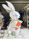 Easter design. Bunny rabbit wooden decoration. Happy Easter