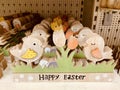 Easter design. Bunny rabbit wooden decoration. Happy Easter