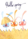 Easter design with cute banny and text, hand drawn illustration Royalty Free Stock Photo