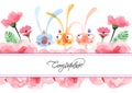 Easter design with cute banny and text, hand drawn illustration
