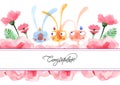 Easter design with cute banny and text, hand drawn illustration Royalty Free Stock Photo