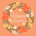 Easter design with elegant flowers. Cute vector illustration of floral wreath and easter egg Royalty Free Stock Photo