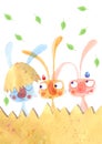 Easter design with cute banny and text, hand drawn illustration Royalty Free Stock Photo