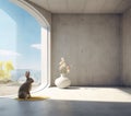 Easter design, minimalist concrete home interior.