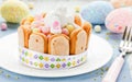 Easter dessert for children: colorful candy treats with cookies