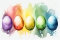 Easter different colors eggs, in watercolor technique, AI