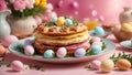 Easter dinner with Easter eggs and traditional dishes. Royalty Free Stock Photo