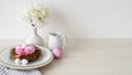 easter dinner festive table painted eggs flower Royalty Free Stock Photo