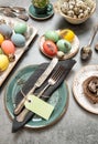 Easter dinner. Festive table place setting decoration Royalty Free Stock Photo