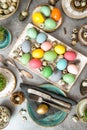 Easter dinner table decoration eggs vibrant Royalty Free Stock Photo