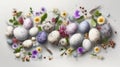 Easter Display: Quail Eggs & Spring Blossoms on White