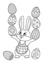 Easter doodle coloring book page. Cute bunny with easter eggs Royalty Free Stock Photo