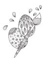Easter doodle coloring book page easter eggs and brush. Antistress for adult. Black and white illutration