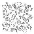 Cute Easter doodle set bunnies, easter eggs, flowers Royalty Free Stock Photo
