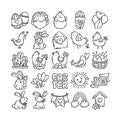 Easter doodle style hand-drawn icon set with simple engraving effect Royalty Free Stock Photo