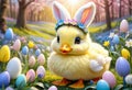 easter duckling lying in a green grass Royalty Free Stock Photo