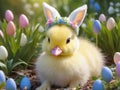easter duckling lying in a green grass Royalty Free Stock Photo