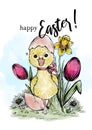 Easter Duckling Watercolor Greeting Card to Easter