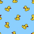 Easter ducks pixel art cute seamless pattern