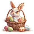 Easter, Easter bunny, Easter eggs, Easter basket, in cartoon style, white background Royalty Free Stock Photo