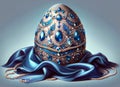 An Easter egg adorned with sparkling jewels and glitter, creating a luxurious and festive look, placed on a silk cloth Royalty Free Stock Photo