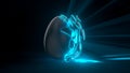 Easter egg. alien egg with blue glowing cracks and light rays Royalty Free Stock Photo