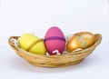 Easter egg in bamboo basket Royalty Free Stock Photo