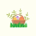Easter egg basket with natural grass vector illustration Royalty Free Stock Photo