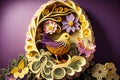 Easter egg with bird paper quilling filigree design. Ai generative