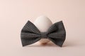 Easter egg with bow tie on the trendy pastel background.Minimal concept.Holiday background
