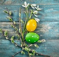 Easter egg with bunch spring snowdrop