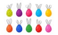 Easter egg with bunny ears, cute rabbit drawn, cartoon funny eggs vector icon, happy animal collection. Colorful illustration Royalty Free Stock Photo