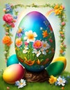 Easter egg characterized by flowers and floral allegories, bright colors and a rainbow background symbolizing rebirth Royalty Free Stock Photo