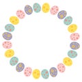 Easter egg circle frame in pastel colors. Holiday round border for greeting card design with text space. Vector illustration