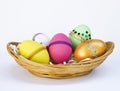 Easter egg collection in bamboo basket Royalty Free Stock Photo