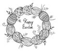 Easter egg collection in doodle style. Hand drawn illustration. page for adult coloring book.