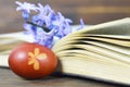 Easter egg colored with onion. Easter egg decorated with leaf pattern Royalty Free Stock Photo