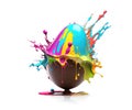 Easter egg in colorful splash isolated white background Royalty Free Stock Photo