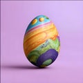 An Easter egg with cosmic painted theme on a purple background Royalty Free Stock Photo