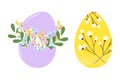 Easter egg and Cracked Eggshell with blossom twigs bouquet and decor Easter design element idea Set Royalty Free Stock Photo