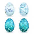 Easter egg 3D icon. Blue eggs set, isolated white background. Flower fleur de lis, floral design, decoration Happy Royalty Free Stock Photo