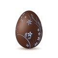 Easter egg 3d icon. Chocolate brown egg, isolated white background. Flower, branch, leaf. Sweet candy dessert