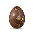 Easter egg 3d icon. Chocolate brown egg, isolated white background. Flower, branch, leaf. Sweet candy dessert