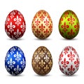 Easter egg 3D icon. Color eggs set, isolated white background. Flower fleur de lis design, decoration Happy Easter Royalty Free Stock Photo