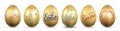 Easter egg 3D icon. Gold eggs set, lettering, isolated white background. Shiny design. Hand drawn decoration Happy Royalty Free Stock Photo