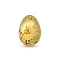 Easter egg 3D icon. Gold shine egg, isolated white background. Floral hand drawn design, flower branch decoration