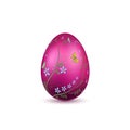 Easter egg 3D icon. Pink shine egg isolated white background. Floral hand drawn design, flower branch decoration pattern